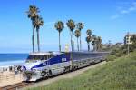 453 powers Pacific Surfliner 769 (0925 San Diego-Santa Barbara) past San Clemente, 16 July 2014.