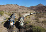 59, 55 ,52, 49 & 50 climb out of Clifton towards Morenci, 4 Nov 2019.

56, 51, 57 & 58 wait in the siding before fetching the third train