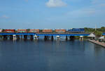 413 crosses Crane Creek whilst working train 920 to Pineda, 14 June 2022