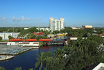 FEC train 123, 2300 Bowden Yard (Jacksonville) - Fort Lauderdale crosses the Tarpon River in Downtown Fort Lauderdale,  22 June 2016.