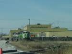 A pair of SD70MACs sit at the now closed West Burlington (Iowa) Shops on 13 Feb 2003.