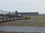 Here a Union Pacific train heads onto the staging track while UP and BNSF trains are being loaded.