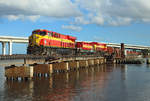 814 & 813 cross the Saint Lucie River at Stuart whilst working FEC202-21, 1230 Miami Hialeah-Jacksonville Bowden,21 November 2017