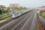 Amtrak Diesellok #58 (P42DC) kommt 27/5/2011 mit das  Pennsylvanian  Zug den Altoona Pennsylvania Bahnhof an.