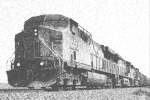 Drei Union Pacific Lokomotiven ziehen einen Gterzug in Richtung Sden durch Kansas...
