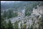 Die berhmte Y-Brcke im Zuge des Feather River Canyons wird fast nur noch von Gterzgen befahren hier im September 98