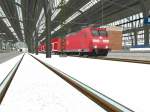 185 087-4 bei Winter im Hauptbahnhof von Karlsruhe.