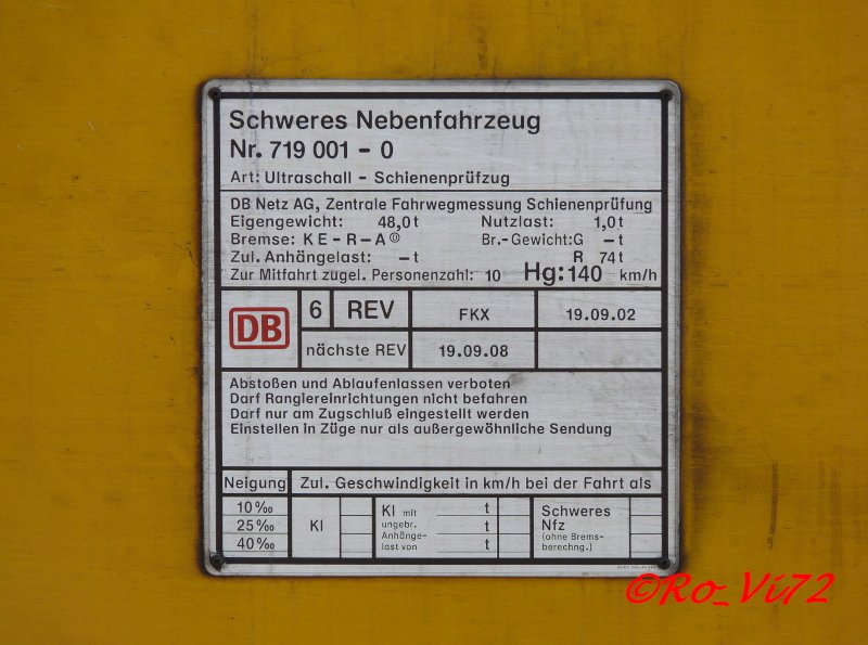 Ultraschall-Schienenprfzug-Typenschild. Dortmund Hbf. 23.09.2007.