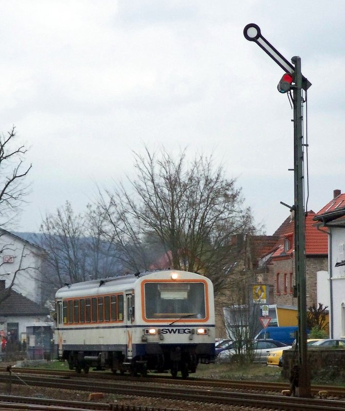 VT 120 als SWE Richtung Aglasterhausen am 17.03.08 bei der Ausfahrt von Meckesheim.