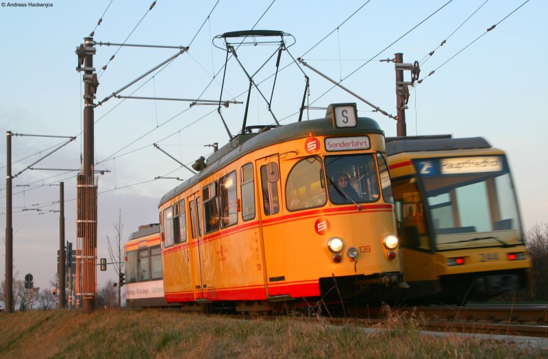 Whrend die einen zum Hauptfriedhof rasen (244 als 2e) geht es bei 139,(VBK) als Sonderfahrt anlsslich der TSNV Jahreshauptversammlung beim Zndhttle gemtlicher zu 21.3.09